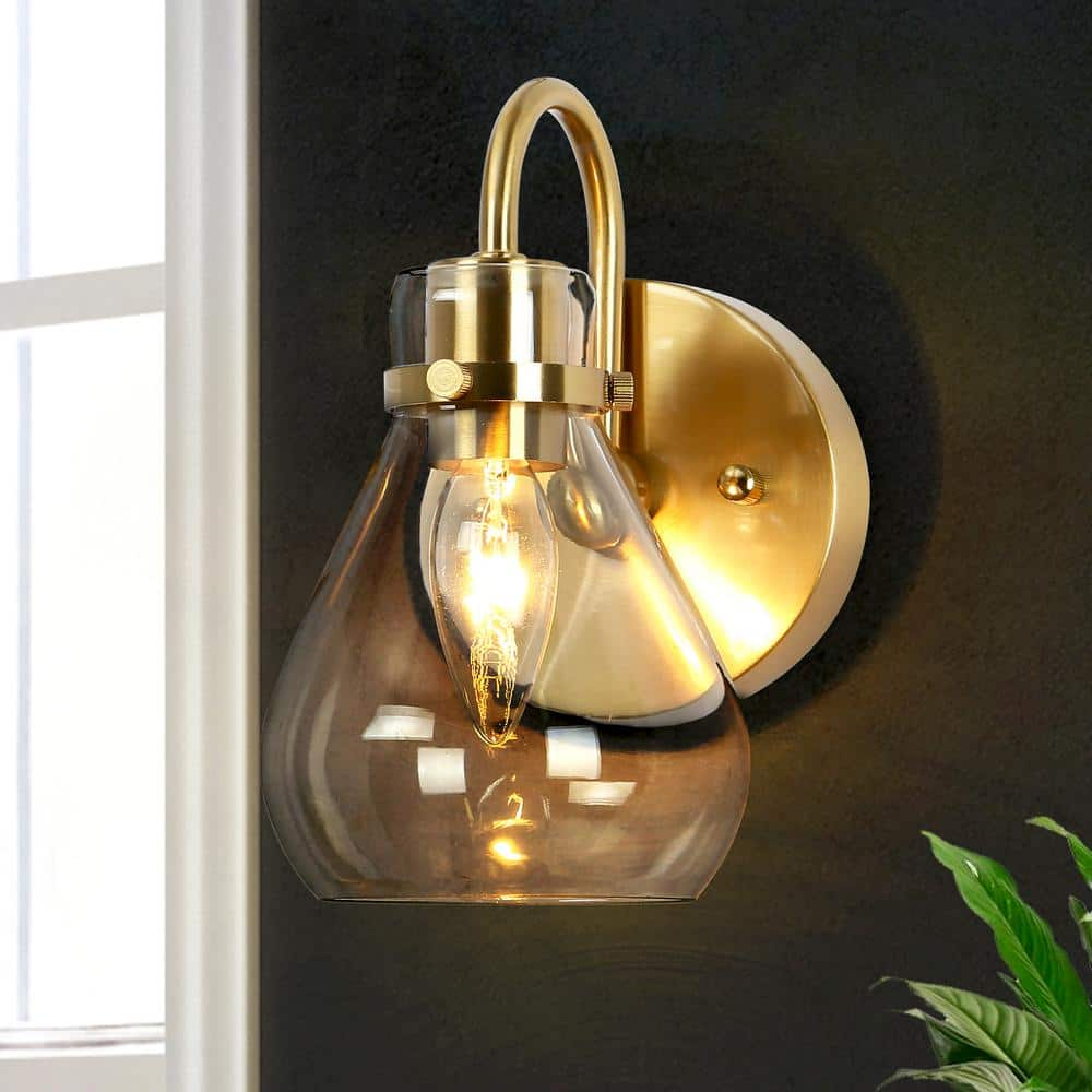 Uolfin Modern Teardrop Bedroom Wall Light(s) 1-Light Brass Wall Sconce ...