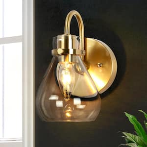 Modern Teardrop Bedroom Wall Light(s) 1-Light Brass Wall Sconce Lighting Bathroom Wall Light(s) with Clear Glass Shade