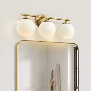 21.97 in. 3 Light Indoor Gold Vanity Lights With Glass Shade