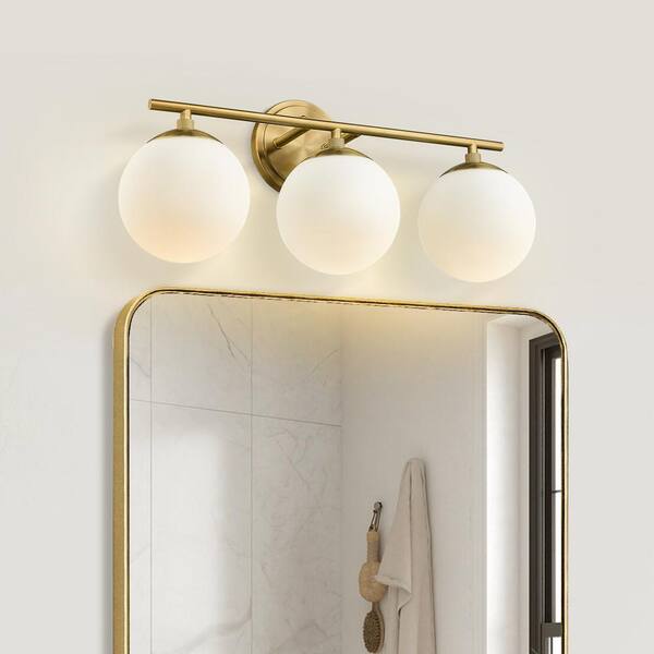 JAZAVA 21.97 in. 3 Light Indoor Gold Vanity Lights With Glass Shade ...