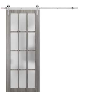 18 in. x 84 in. Full Lite Frosted Glass Gray Solid Wood Sliding Barn Door with Hardware Kit