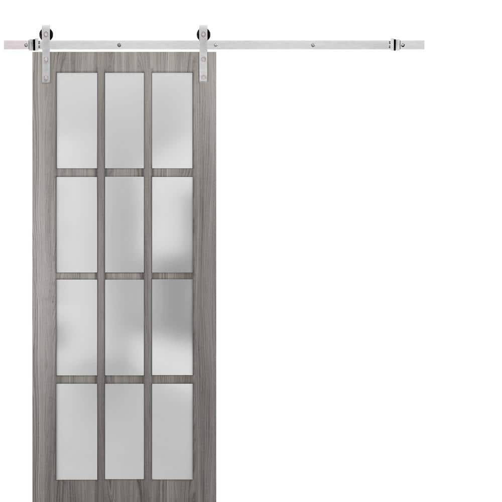 Assembly Required 36 in. x 84 in. Full Lite Frosted Glass Gray Finished Solid Wood Sliding Barn Door with Hardware Kit price history on PriceWatchPro