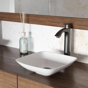 Hyacinth Modern White Matte Stone 14 in. L x 14 in. W x 4 in. H Square Vessel Bathroom Sink