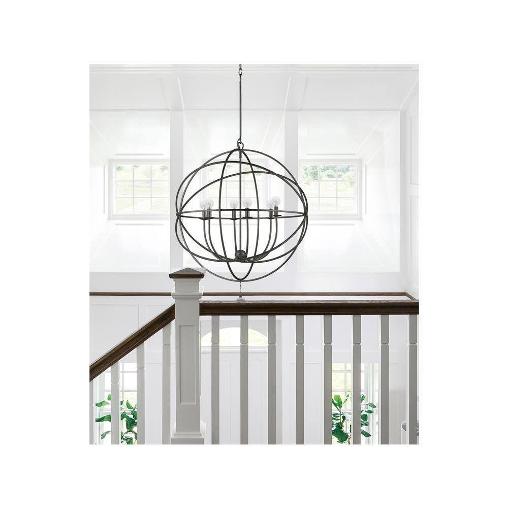 English Bronze 6-Light Chandelier with Clear Glass Drops