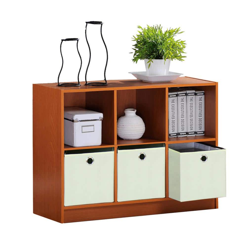 Modern Black Wood 6-Cube Storage Organizer with Bins