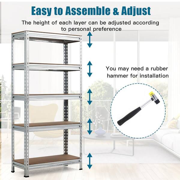 Heavy Duty 60 inch Adjustable 5-Shelf Metal Storage Rack in Navy Blue - 12 in x 30 in x 60 in