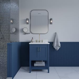 Waldorf 24 in. Free Standing Bath Vanity in Navy with Pure White Quartz Top and Single Sink Ceramic Basin