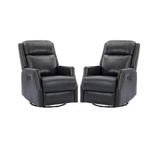 Helena Genuine Leather Black Manual Swivel Recliner Nursery Chair (set of 2)