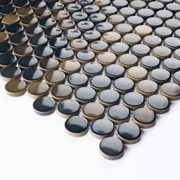 MOLOVO Metro Round Multi Blue 12.41 in. x 11.46 in. Glossy