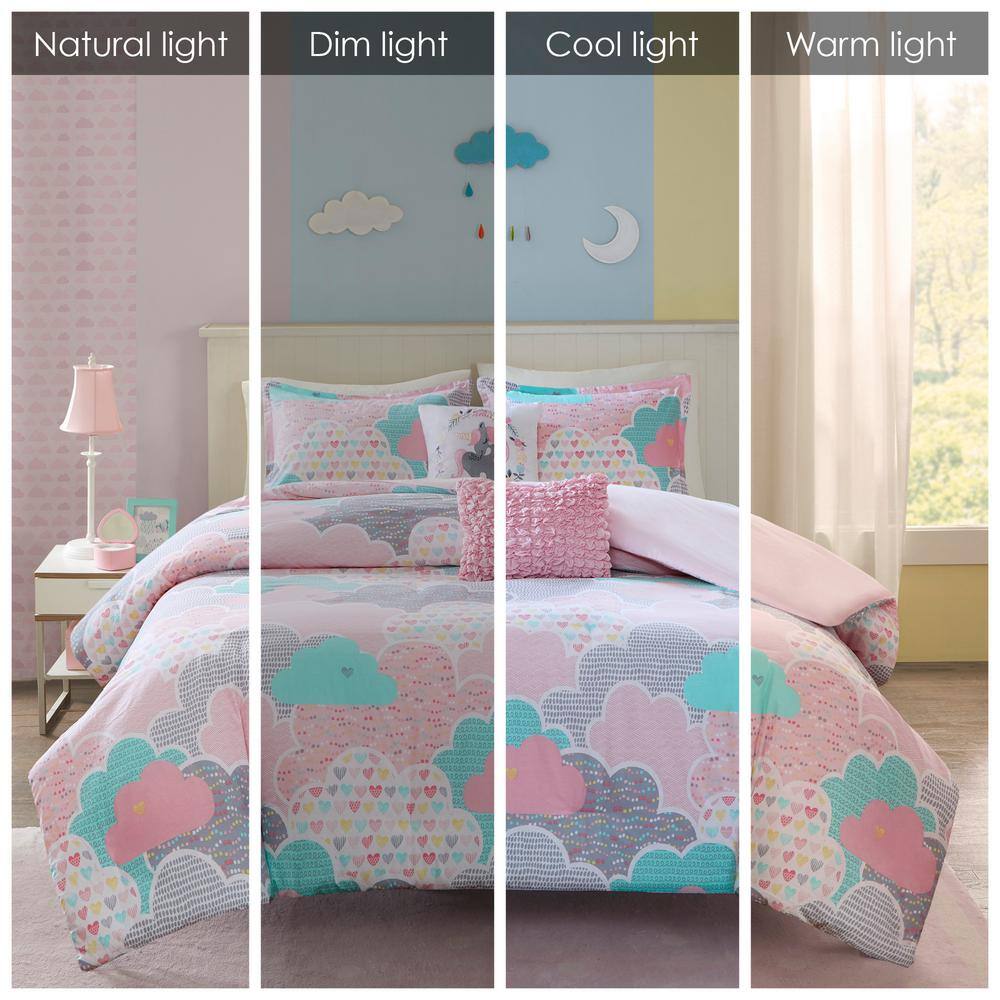 Whimsical Clouds Cotton Kids' Twin Duvet Cover Set with Embroidered Unicorn Pillow