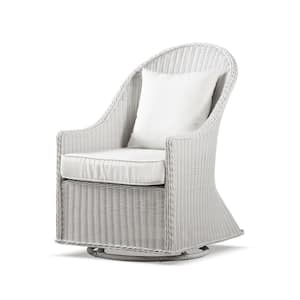 Binne Gray Swivel Metal and Wicker Outdoor Lounge Chair with White Cushion