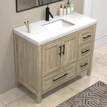 BV Better Vanity VIV 42 in. W x 20 in. D x 35 in. H Single Sink Freestanding Bath Vanity in Dark French Oak with White Acrylic Top VIV42R-HG