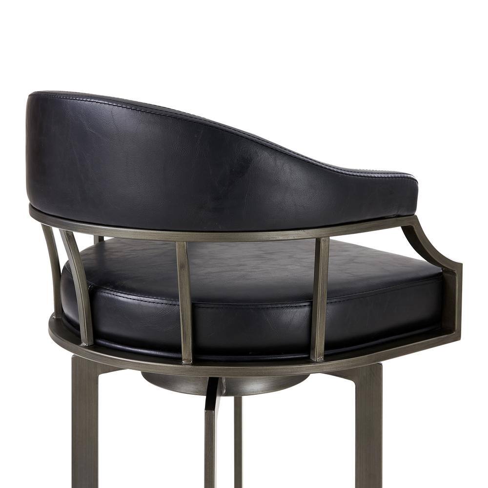 Transitional Swivel Saddle 24" Black Leather and Metal Bar Stool