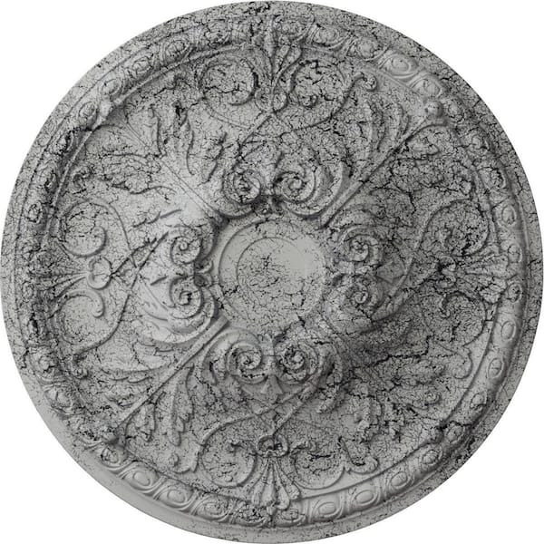 Ekena Millwork 3-1/2 in. x 32-3/8 in. x 32-3/8 in. Polyurethane Tristan Ceiling Medallion, Ultra Pure White Crackle