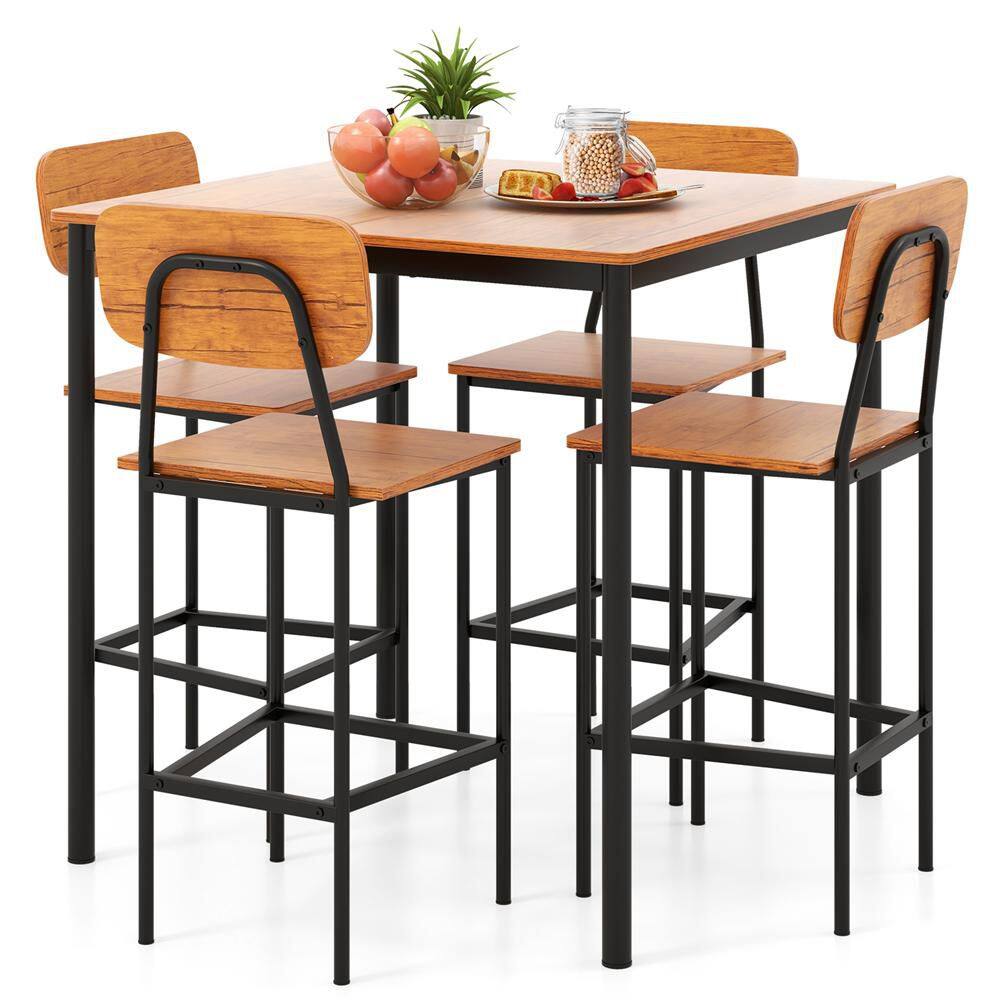 Space-Savin 5-Piece Bar Table Set, Square Kitchen Dining Table Set w/ Footrest for Pub, Dining Room, Breakfast Nook price history on PriceWatchPro