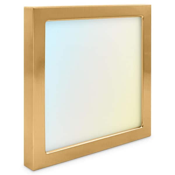 LUXRITE 6 in. Square Brass Modern Flush Mount Ceiling Light Selectable LED Integrated 15W 1000LM 5CCT 2700K-5000K Dimmable ETL