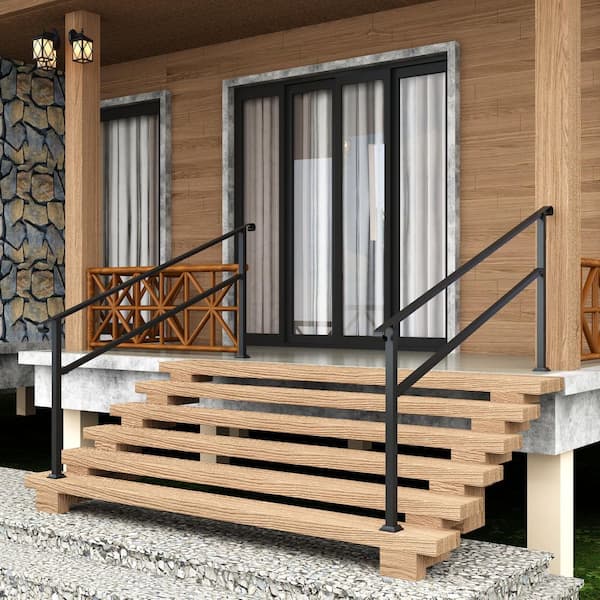 36 in. H x 82 in. W Black Iron Stair Railing Kit Handrails Adjustable Exterior Stair for Outdoor Steps Fit 5 or 6 Step