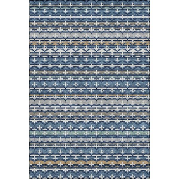 Mayfield Premium Machine Washable Abstract AMF2479 Navy 8 ft. x 10 ft. Area Rug
