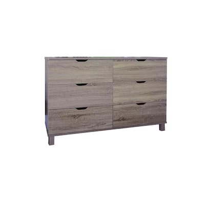 Commodious Brown Finish 6 Drawer Dresser without Mirror