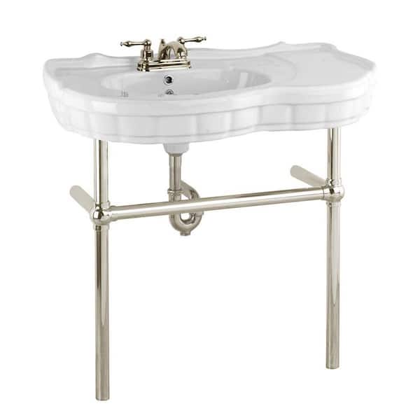 RENOVATORS SUPPLY MANUFACTURING 35.5 in. W Vitreous China Console Sink Wall Mounted with Bistro Legs, Soap Dish in White