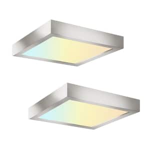 2-Pack 9 in. Brushed Nickel Selectable LED Integrated LED Flush Mount Square Downlight