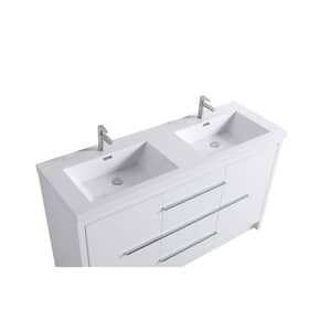 59.09 in. x 19.7 in. D x 42 in. H Double Sink Bath Vanity in White with White Resin Top