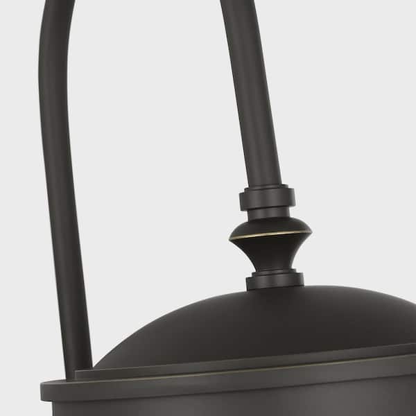 Generation Lighting - Portola Extra Large Antique Bronze Traditional Outdoor Hardwired Arm Lantern Sconce with White Glass, No Bulb Included