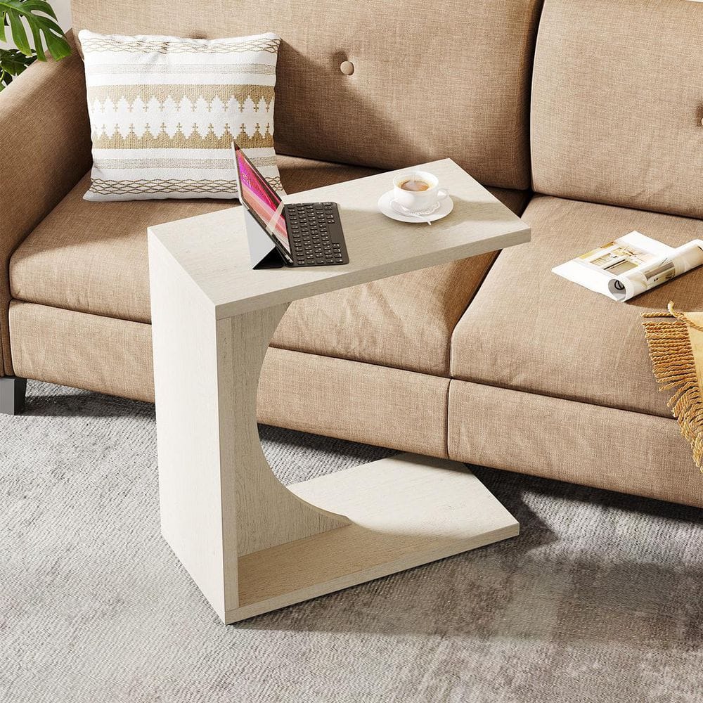 Kerlin 23.62 in. White C-Shaped Engineered Wood End Table, Couch Table Small Sofa Side Table for Small Space - thumbnail 5