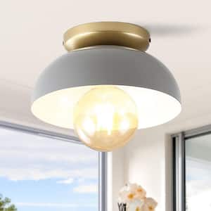 Paulina 8.5 in. 1-Light Classic Industrial Iron LED Flush Mount, Gray/Gold Painting