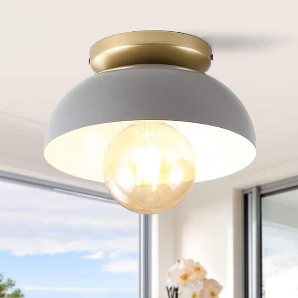 JONATHAN Y Paulina 8.5 in. 1-Light Classic Industrial Iron LED Flush Mount, Gray/Gold Painting