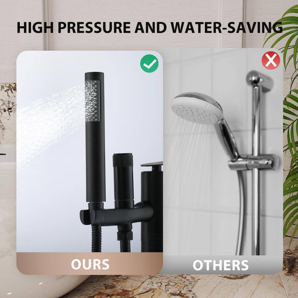 Matte Black Freestanding Tub Filler Faucet with Handheld Shower