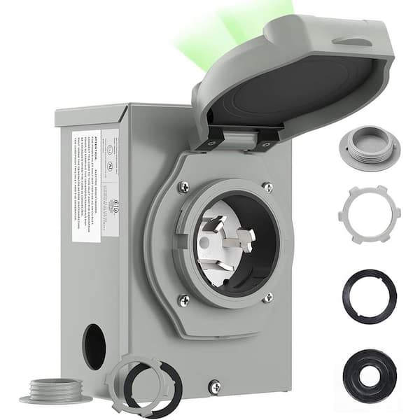 50 Amp NEMA SS2-50P Power Inlet Box, 125/250V, 6250/12500W, ETL Listed, Weatherproof for Outdoor Use with LED Indicator