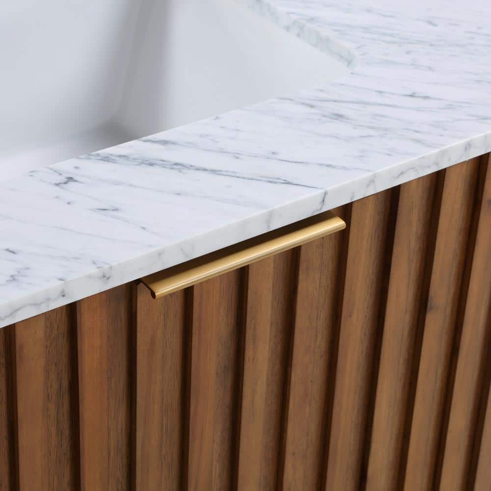 Walnut and Satin Brass 36" Single Bathroom Vanity with Carrara Marble Top