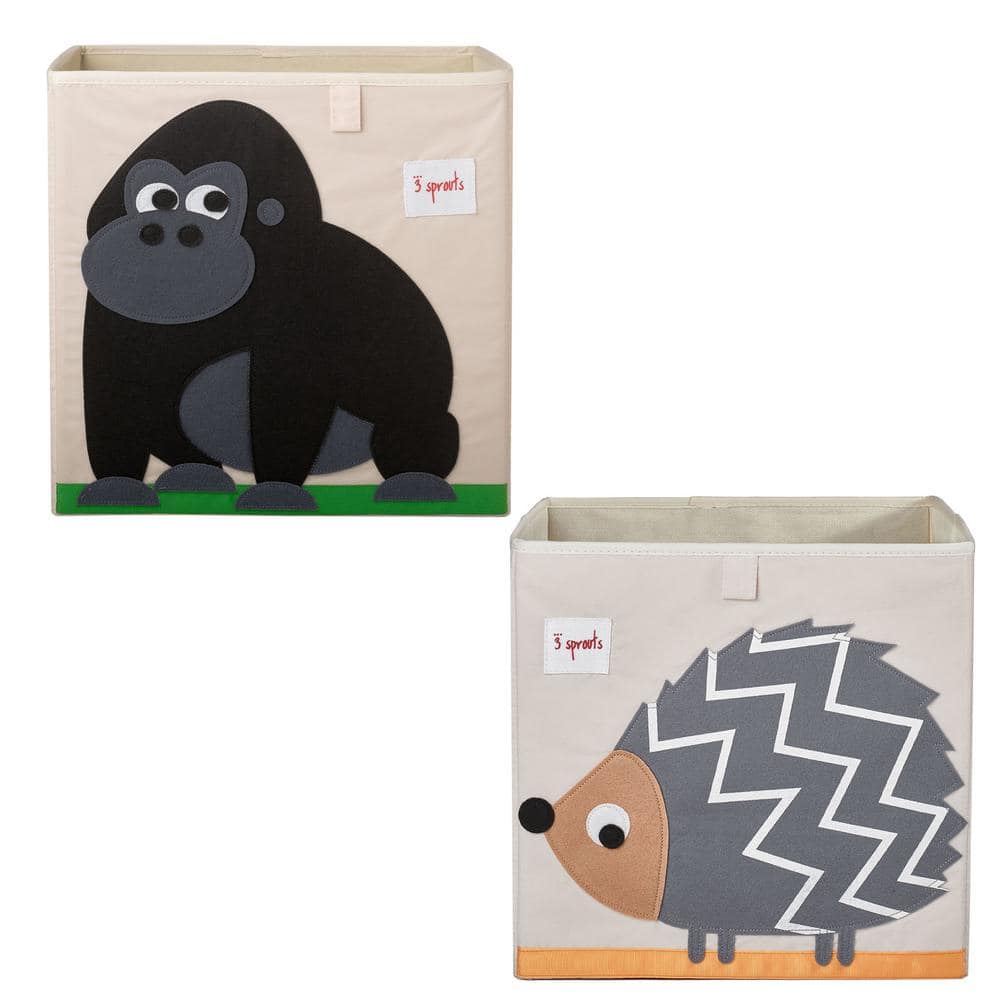 Children's Fabric Storage Cube Bundle with Gorilla and Hedgehog (2-Pack)
