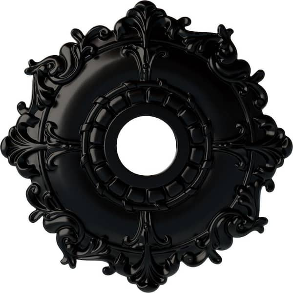 Ekena Millwork 18" x 3-1/2" ID x 1-1/2" Riley Urethane Ceiling Medallion (Fits Canopies upto 4-5/8"), Hand-Painted Jet Black