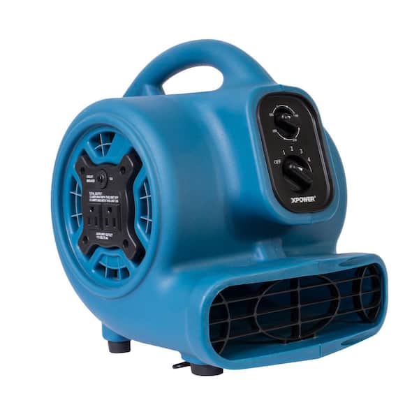 XPOWER 925 CFM 3-Speed Multi-Purpose Mini Mighty Air Mover Utility Blower Fan with Power Outlets and Timer in Blue
