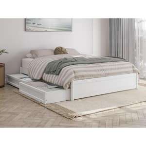 Barcelona White Solid Wood Frame Queen Panel Platform Bed with Storage Drawers