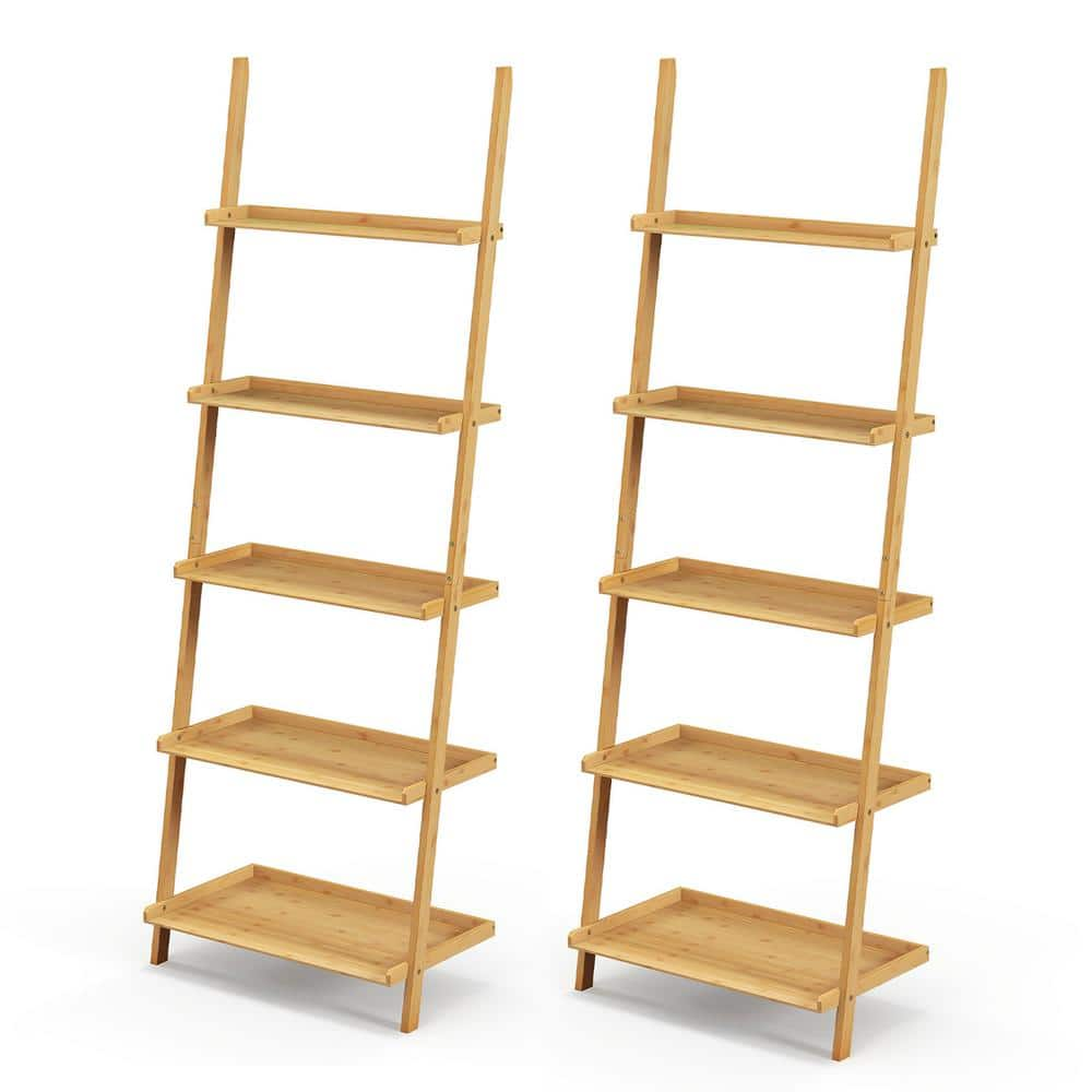 5-Tier Leaning Ladder Bookshelf Wood shops Storage Shelves