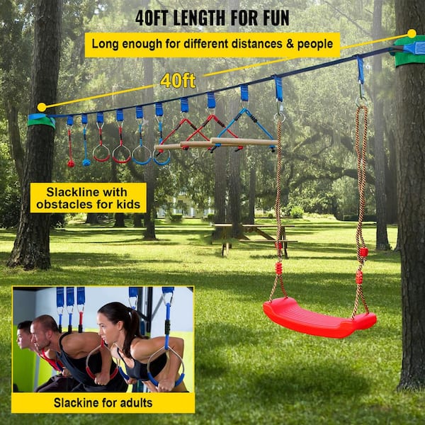 VEVOR Slackline Kit with Training Line, 60 ft Backyard Slack Line  Equipment, Easy Setup Tight Rope for Kids Adults, Complete Slackline Set  with Tree Protectors, Arm Trainer, Carry Bag, and Instruction