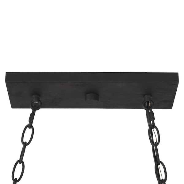 LNC Modern Farmhouse Beaded Candlestick Chandelier Bohemian Brushed Black Wood Island Hanging Light with Coastal Accents
