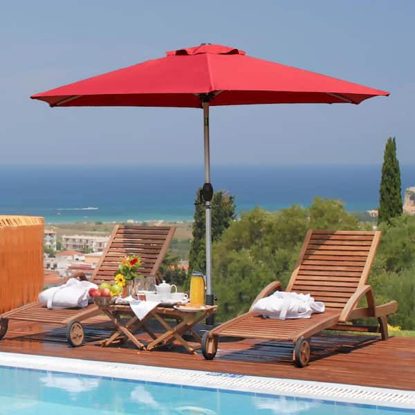 Unbranded 7.5 ft. Outdoor Market Umbrella ith Push Button Tilt & Crank, 8-Sturdy Ribs for Garden, Yard, Pool, Red (Without Base)