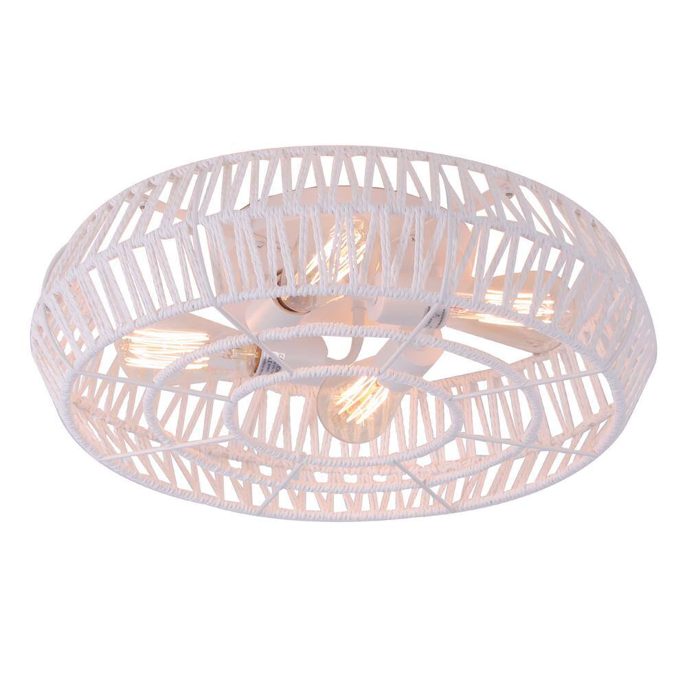 19.3 in. 4-Light White Caged Flush Mount with Rattan Shade and No Bulbs Included price history on PriceWatchPro