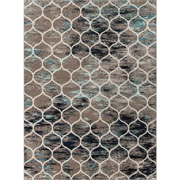 Unique Loom Trellis Frieze Rounded Blue Multi 9 ft. x 12 ft. Area Rug