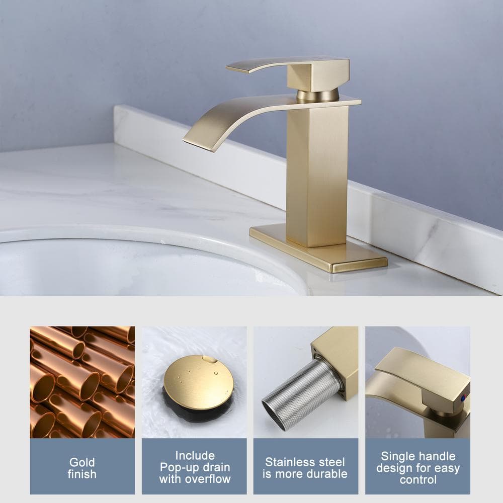 Brushed Gold Single Handle Waterfall Bathroom Faucet
