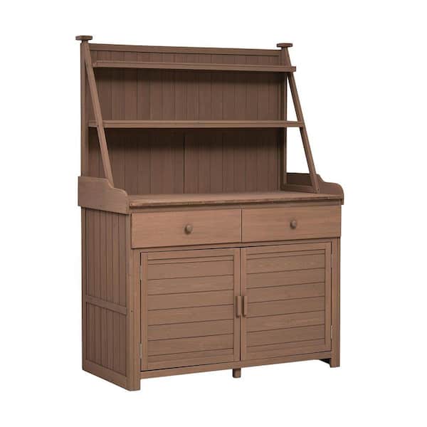 VAMOP Gray Outdoor Potting Bench Table with Storage Shelf, Drawer