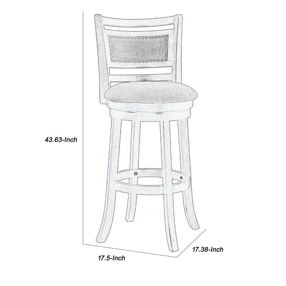 Classic Swivel Barstool with Nailhead Trim, Brown and Beige
