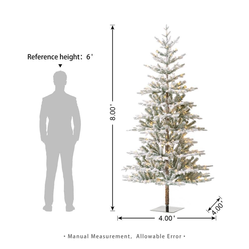 8ft Pre-Lit Flocked Fir Artificial Christmas Tree with Warm White Lights