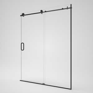 Brewo 60 in. W x 76 in. H Sliding Semi-Frameless Shower Door in Matte Black Finish with Clear Glass