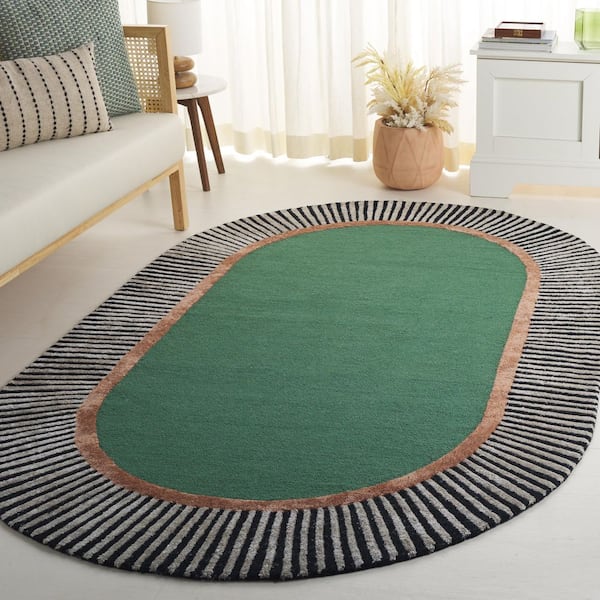 Fifth Avenue 6 ft. x 9 ft. Green/Black Solid Oval Rug