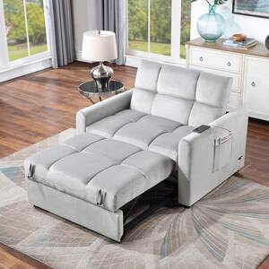 50.39 in. W Light Gray Velvet Twin Size Convertible Sleeper Sofa Bed with Dual USB Ports for Small Space